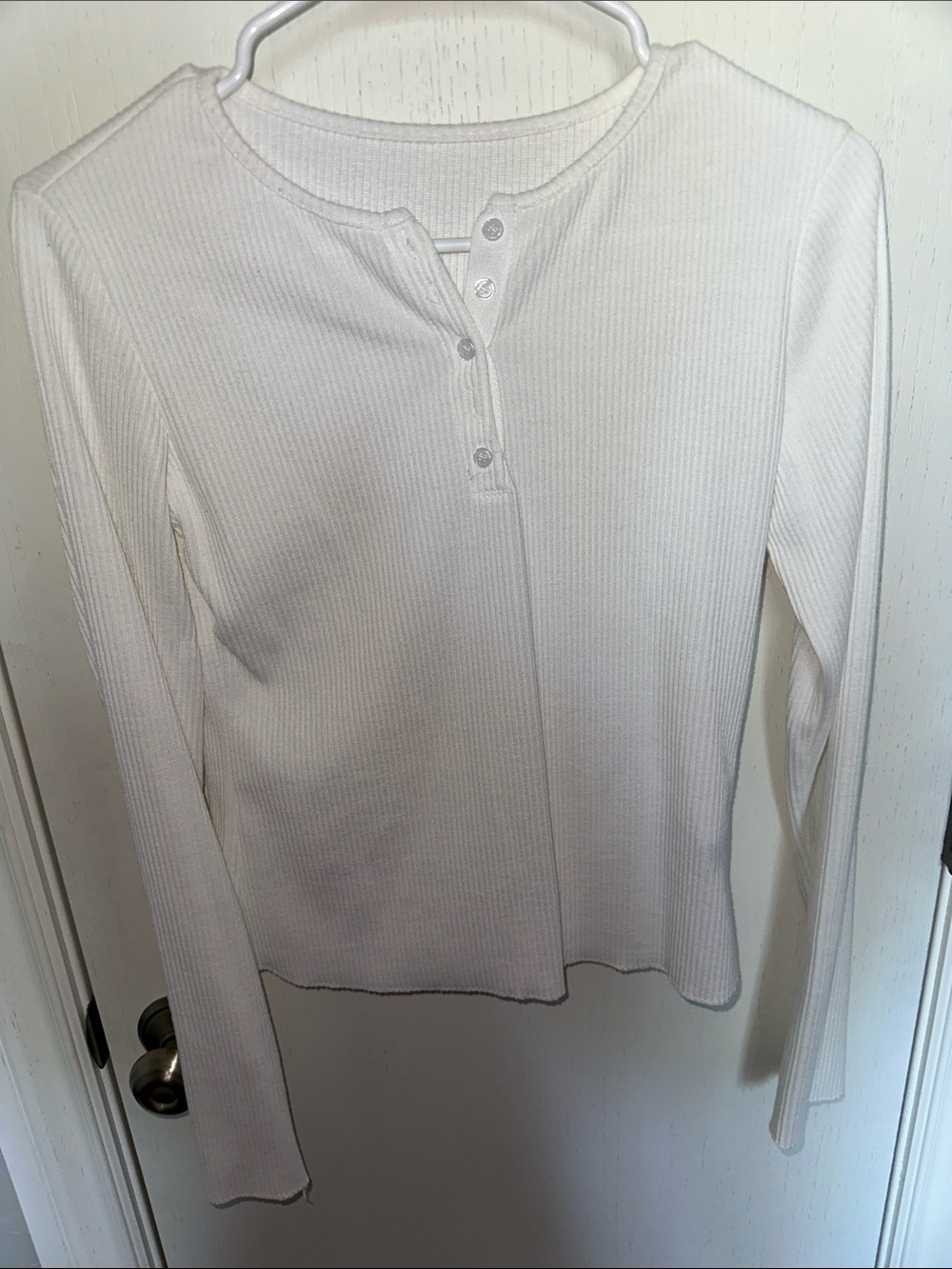 Fast Classic White Ribbed Henley Long-Sleeve Top
